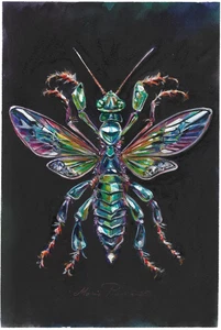 original painting 20x30 cm 65PMr-X artwork watercolor mantis in precious stones - Picture 1 of 4