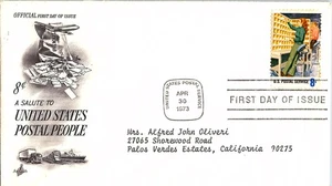 A Salute to U.S. Postal People April 30, 1973 Mail Cover FDC - Picture 1 of 1