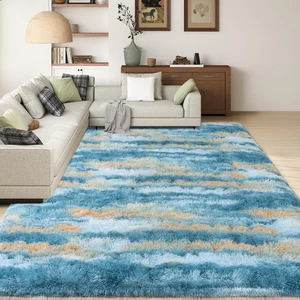 Alfombras de área grande 8x10 para sala de estar, alfombra azul abstracta ultra suave para... - Imagen 1 de 8