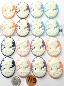8 Different Colors (16 Total) 40x30mm Beautiful Women Resin  Cameo Cabochons Cab - Picture 1 of 11