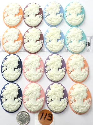 8 Different Colors (16 Total) 40x30mm Beautiful Women Resin  Cameo Cabochons Cab - Image 1 of 4
