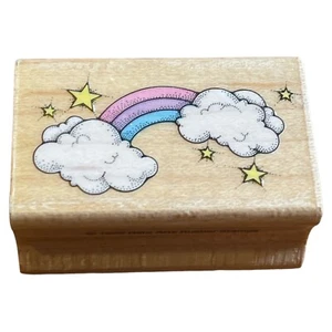 Vintage NOS 1989 Hero Arts Wood Block Rubber Stamp RAINBOW C122 - Picture 1 of 4