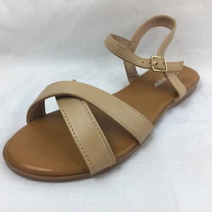 FOREVER-HANDINESS-4 Flat TAUPE PU X BANDS Soft Reflect Women Ankle Strap Sandal - Picture 1 of 12