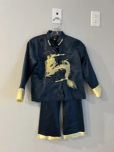 Chinese Tradition Asian Tang outfit Navy Blue Kids Size 6 - 7 - Picture 1 of 10