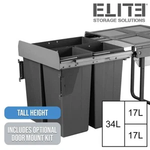 ELITE Slide Out Concealed Kitchen Waste Bin - Triple 68L for 600mm w/ Door Mount - Picture 1 of 9