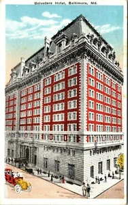 BALTIMORE MARYLAND BELVEDERE HOTEL STREET SCENE 1920 OLD POSTCARD - Picture 1 of 2
