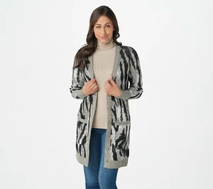 Cárdigan Suéter Largo Estampado Animal Colección Lisa Rinna Gris Talla 1X A375521 - Imagen 1 de 4