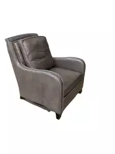 Ethan Allen Malone Grey Leather Sloped Arm Club Chair w Nailhead Trim VR49-10890 - Picture 1 of 10