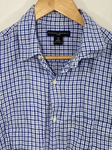 Banana Republic Mens Size M Blue Check Linen Button Up Shirt - Picture 1 of 6