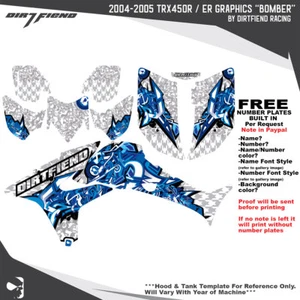 TRX450R Graphics 04-05 DFR Bomber White Blue Sides Fenders Honda TRX 450R ATV - Picture 1 of 5