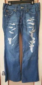 True Religion Candice Jeans Women Sz 30 Flare 100% Cotton Distressed USA - Picture 1 of 9