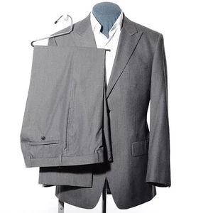 38R Joseph Abboud Peak-Lapels Gray Herringbone Rayon 2-PIece Suit 32x30.5 Pants - Picture 1 of 14