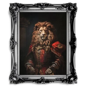 Royal Lion Wall Art Renaissance Animal Portrait Painting Baroque Lion Artwork Da - Picture 1 of 23