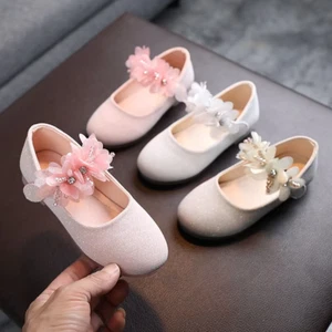 Girls Princess Dress Shoes Shiny Leather Flats Lace Flower Soft Wedding Sandals - Picture 1 of 12