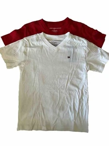 Tommy Hilfiger Boy’s V-Neck Short Sleeve T Shirt Size 5 Lot Of 2 Red White - Picture 1 of 4