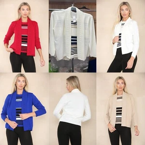 Womens Long Sleeve Knitted Twinset Ladies Stripe Jumper Pullover Open Front - Picture 1 of 15