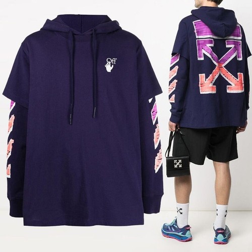 OFF WHITE T shirt con cappuccio a strati freccia marcatore bianco sporco 127466310