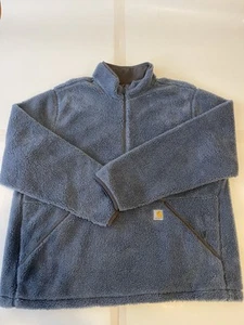 Men’s Carhartt 2XLT Sherpa Blue Loose Fit Quarter Zip Fleece Pullover - Picture 1 of 6