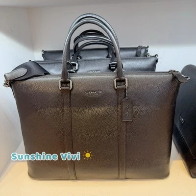 Bolso de Trabajo COACH Caleb Cuero Guijarro Nuevo con Etiquetas Gunmetal/Negro CY769 Foto 1 de 4