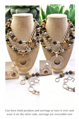 Collar y pendientes Premier Designs (ambos) reversibles de oro a plata con pulsera Foto 1 de 4