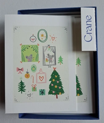 Little Cube Crane & Co. Mouse Christmas Cards w/Lined Envelopes Sarah Betz Paris - Image 1 of 4