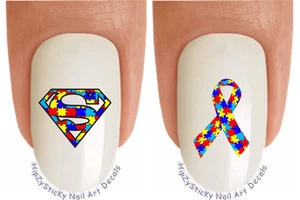 Nail Art 6502 Autism Awareness Superman Ribbon Waterslide Nail Decals Transfers - Picture 1 of 1