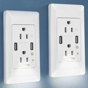 Night Light Wall Outlet with 4.2A USB Ports Decora Duplex Receptacle w/Cover 2PK - Picture 1 of 11