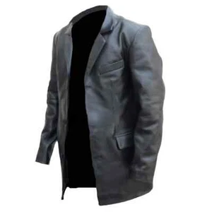 New Mens Black Genuine Leather Blazer Coat - Picture 1 of 3
