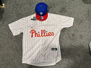 NWT Men’s Nike #10 J.T. Realmuto White W/Pin Stripe Jersey Combo! XXXLarge. 3XL - Picture 1 of 3