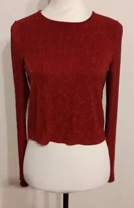 ❤Atmosphere Size XS Rust Red Long-Sleeve Sparkly Striped Cropped Top❤ - Picture 1 of 10