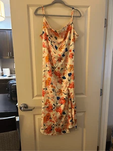 NEW Floral Satin Cowl Neck Satin Cami adjustable straps Dress 2X - Picture 1 of 2