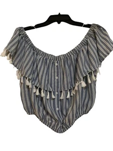 Mustard Seed Blue Sleeveless Ruffle Top Blouse Women’s Size Large  - Picture 1 of 4