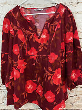 Sonoma corduroy top blouse women 3X peasant Floral vneck Long Slv brown boho