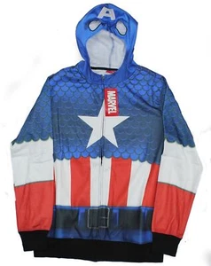 Captain America Zip Up Mens Hoodie - Sublimated Captain Costume Hood Mask - Picture 1 of 1
