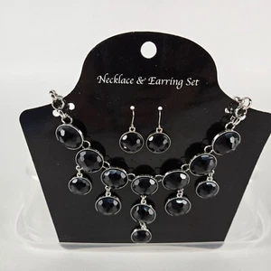 Black Gem Necklace & Earring Set - Picture 1 of 2