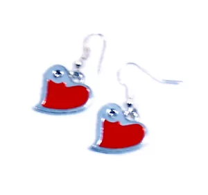 VALENTINES RED AND SILVER HEART EARRINGS  - Picture 1 of 1