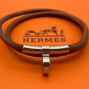Hermes Kelly Bracelet Choker Necklace Brown Silver - Picture 1 of 4