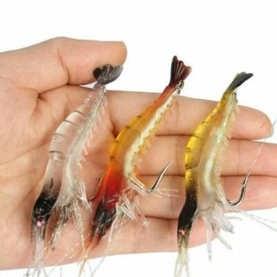 3x Prawn Shrimp Fishing Simulation Soft Lure Hook Bait Salt Sea Fishing Lures