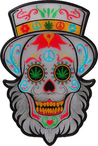 Bearded Sugar Skull Patch - 8.3x12 inch - PL6704 - Picture 1 of 4