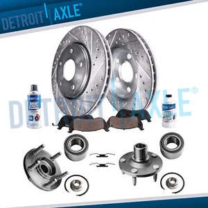 Front Wheel Hub + Drilled Brake Rotors Pads 2005-2012 Ford Escape Mazda Mercury - Picture 1 of 8