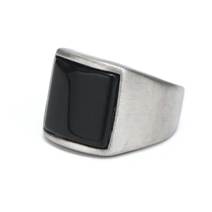 Classic Men's Black Stone Wedding Ring Stainless Steel Biker Ring Size 8-13 - Picture 1 of 3