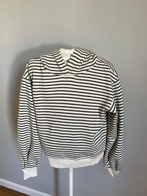 Lou & Grey 女式灰色/奶油色条纹连帽气球袖运动衫 XS 1 码 — 第 1/3 张图片