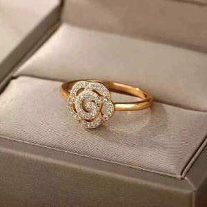 Women's Pretty Flower Ring 2Ct Round Cut REAL Moissanite 14k Yellow Gold Plated - Picture 1 of 5
