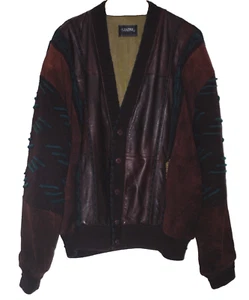 Saxony Collection (Coogi Style) Genuine Leather, Suede & Knit cardigan. Size XL - Picture 1 of 10