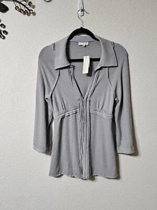 Symmetry Cardigan Womens L Gray 3/4 Sleeve V Neck Stretch Blouse Top - Picture 1 of 11
