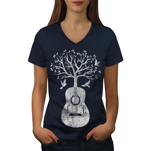 Wellcoda Guitar Music Tree Life Womens V-Neck T-shirt - Picture 1 of 22