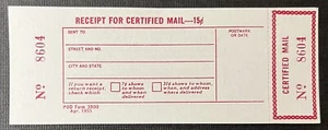 USA Unused 1955 Receipt For Certified Mail - 15 Cents - Picture 1 of 2