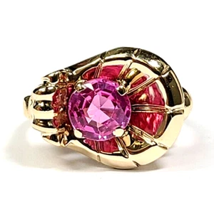 Vintage Crosby 10k Yellow Gold Pink Glass Unique Ring Size 6 - Picture 1 of 6