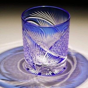 Vaso de whisky Edo Kiriko estilo japonés azul 9 oz cortado a mano para transparente - Imagen 1 de 9