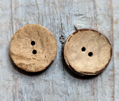 2 Buttons Natural Coconut Shell 25mm 1 inch Craft Supply Bulk Lot 2 pc Set - Image 1 of 4
